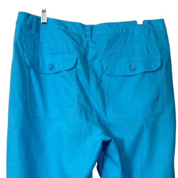 Christopher & Banks Cropped Pants Turquoise Blue Linen Blend Women's Size 14 - Picture 4 of 7